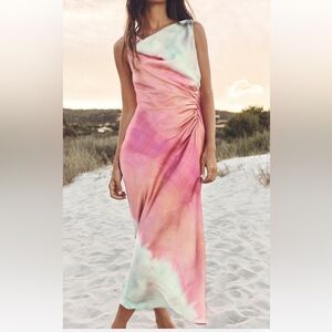 NWT ZARA TIE DYE PRINT MIDI DRESS XS